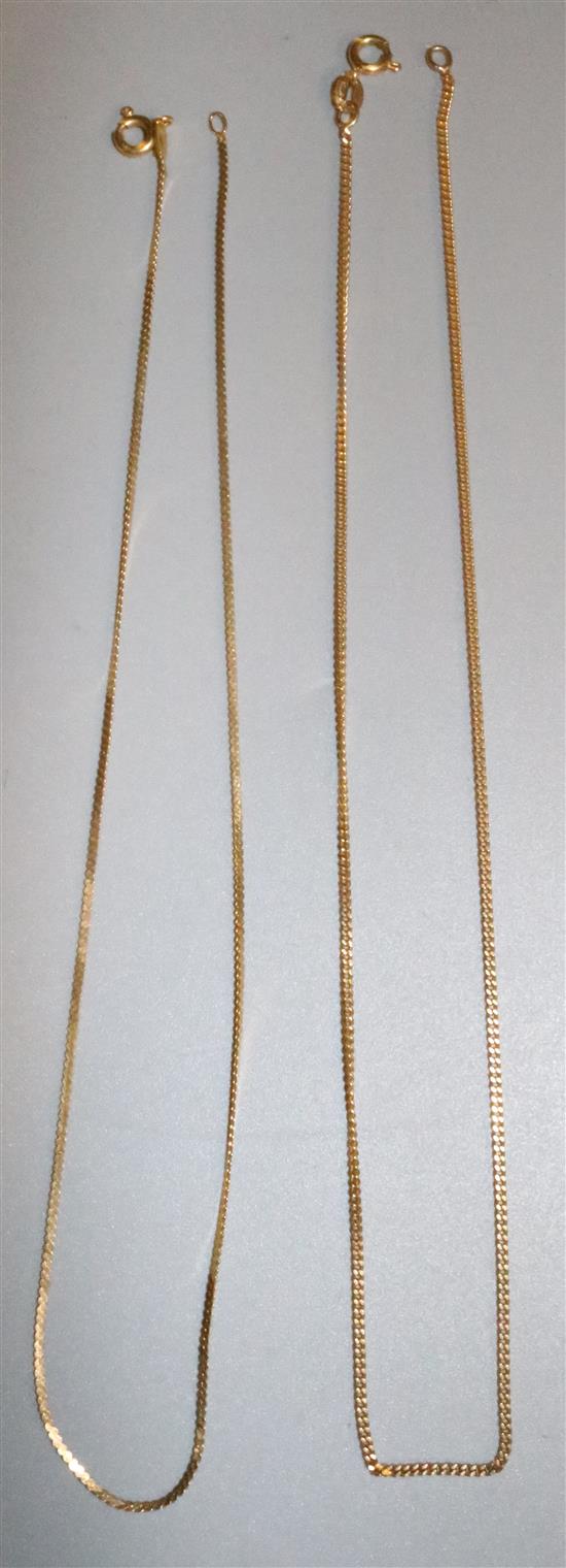1 x 18ct gold fine link chain & a similar 14ct gold chain.